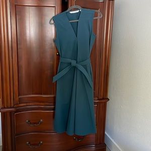 Lemaire x Uniqlo Sleeveless Teal Midi Wrap Dress with Waist Tie